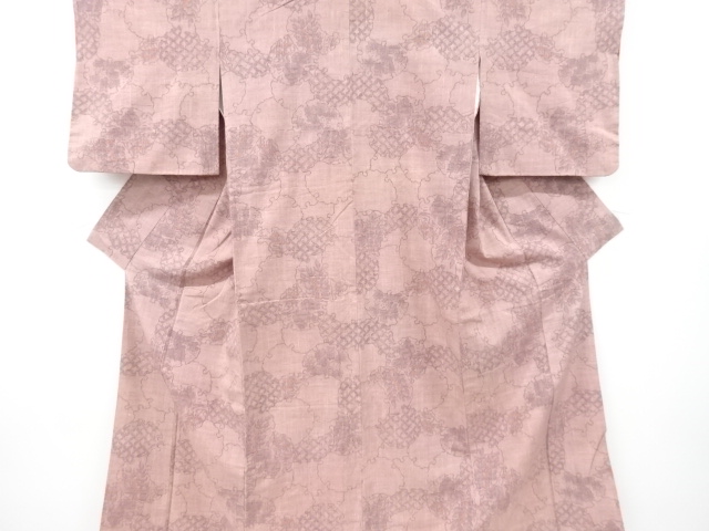 アンティーク　雪輪に花模様織り出し手織り紬着物